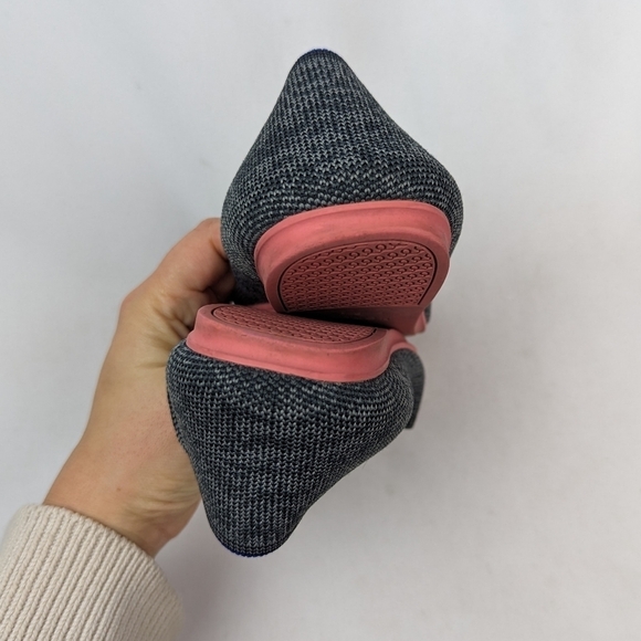 Rothys 8.5 Birdseye Charcoal Gray Round Toe Flats Halo Pink Sole Washable Comfy - Picture 7 of 10